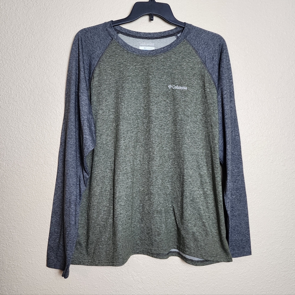 Columbia Thistletown Raglan Green and Gray Long Sleeve Shirt Men's XXL